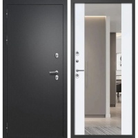 Дверь мет. FLYDOORS Айварс ТЕРМО Зеркало Букле черный Velluto Bianco 960 Правая
