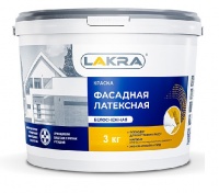 Краска ВД ЛАКРА фасадная латексная белоснежная 3кг