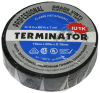 Изолента Terminator ПРЕМИУМ IU1K (черная), 19мм*20м термостойкая, всепогодная Изолента Terminator ПРЕМИУМ IU1K (черная), 19мм*20м термостойкая, всепогодная