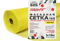 Сетка армированная стеклотканевая "фасадная" желт. яч. 5х5 мм, 1м х 50м, 145 г/м.кв Proffit